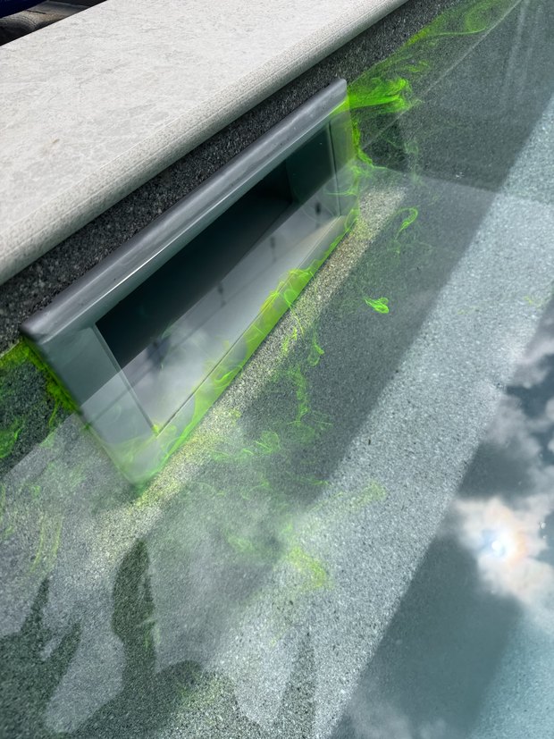 Dye test at a skimmer box fitting