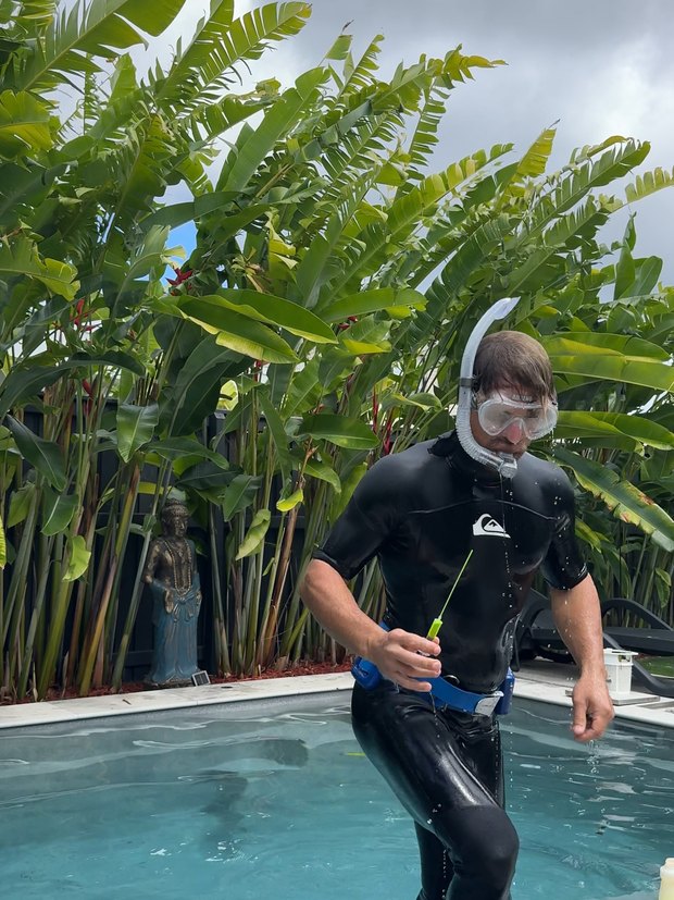 Getting into the pool to inspect it directly
